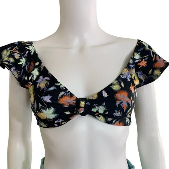 Tanya Taylor Orelia Floral Bikini Top Size Small Flutter Sleeve Recycled Size Sm - Picture 2 of 4